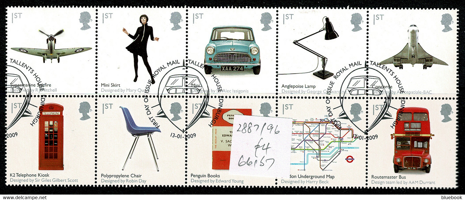 Ref 1568 - GB 2009 - British Design Classics - SG 2887/96 Se-Tennant Block Of 10 Used Stamps - Usados