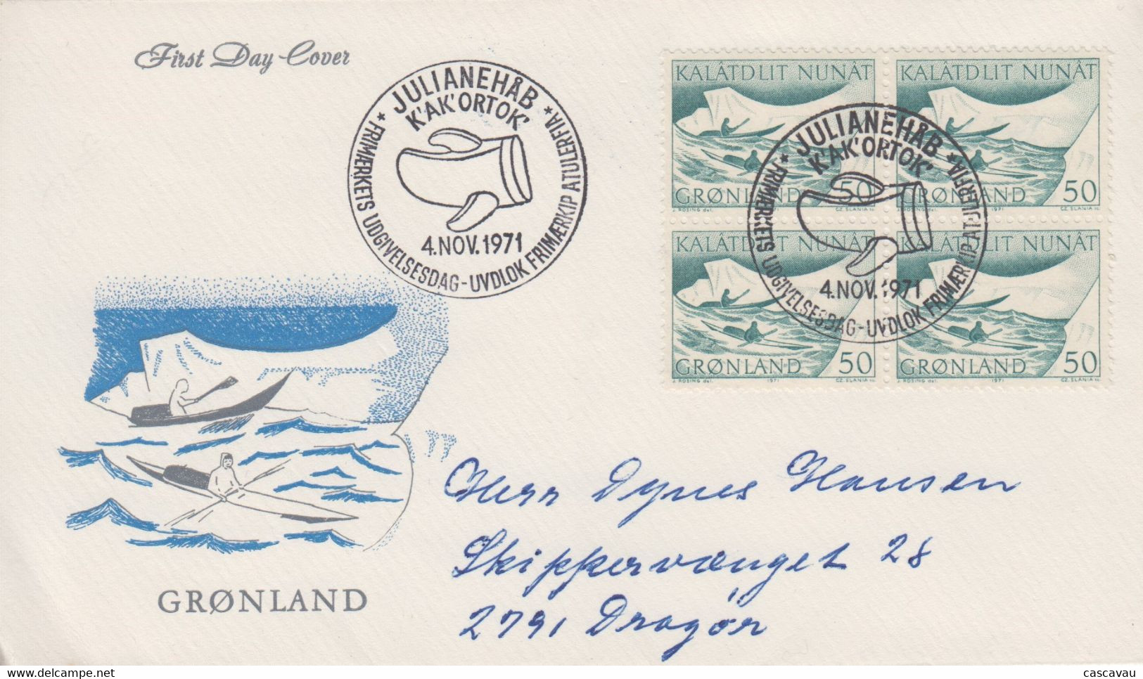 Enveloppe  FDC  1er  Jour  GROENLAND   Kayak   1971 - FDC