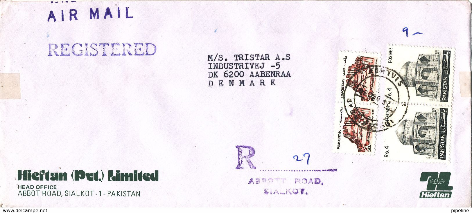 Pakistan Registered Cover Sent To Denmark 29-12-1986 - Pakistan