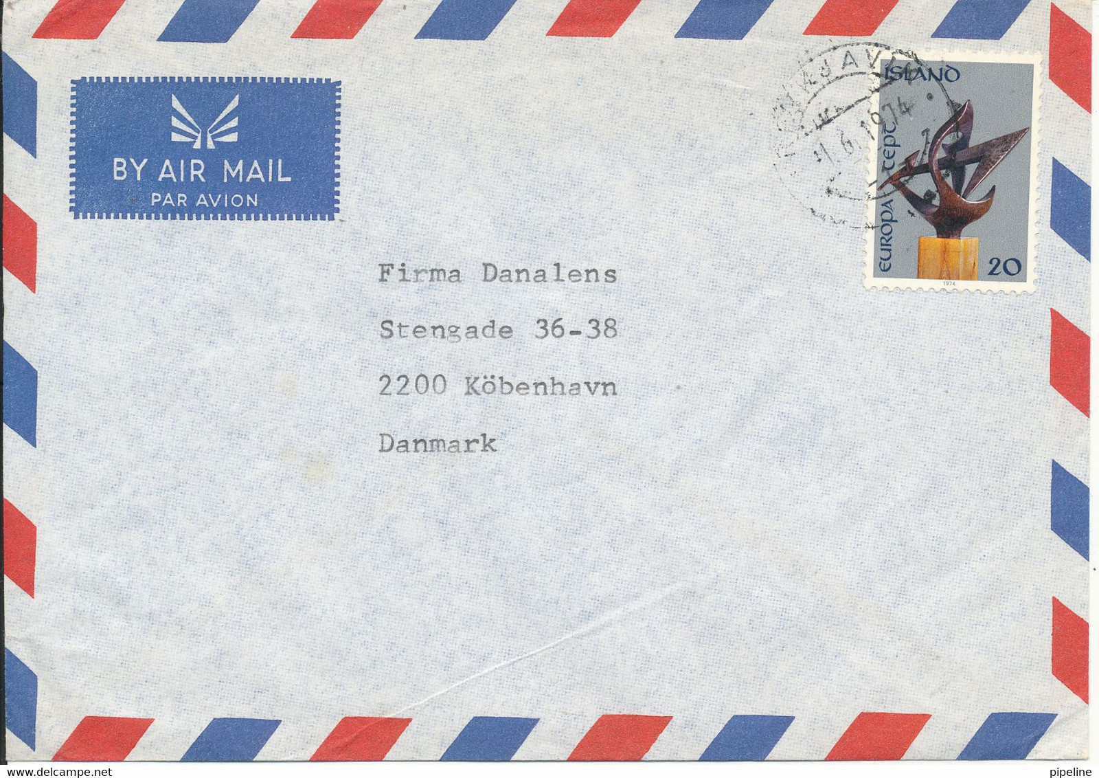 Iceland Air Mail Cover Sent To Denmark 1974 Single Franked - Poste Aérienne