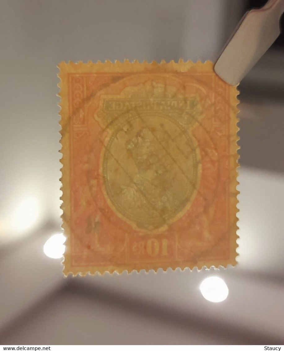 British India INDIA 1828 Error KGV Rs.10.00 Stamp Multi Star Error "INVERTED WATERMARK" Used As Per Scan - Errors, Freaks & Oddities (EFO)