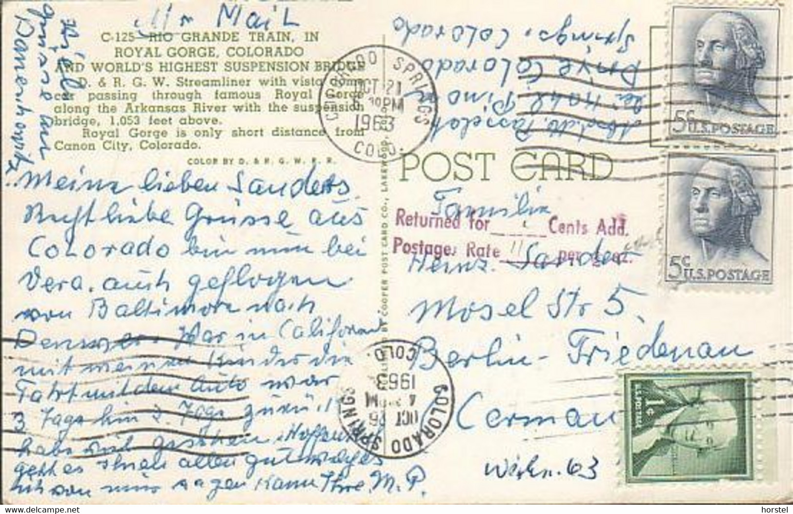 USA - Cañon City - Royal Gorge Route Railroad - Eisenbahn - Train - 3x Stamps 1963 - Colorado Springs