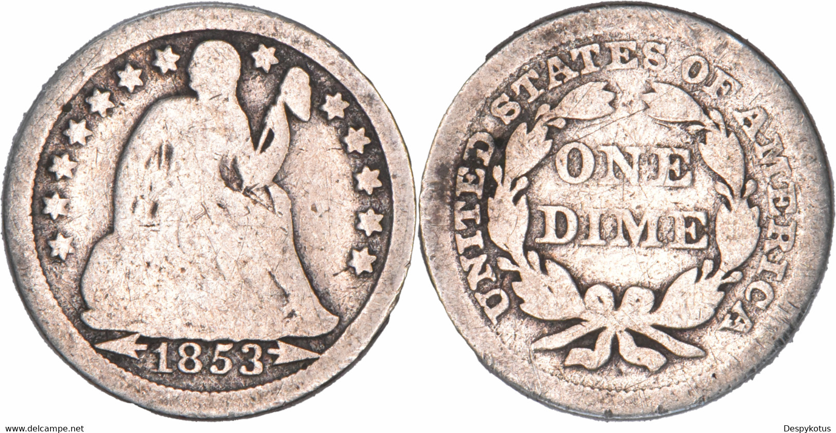 Etats-Unis - 1853 - Seated Liberty Dime - 07-140 - 1837-1891: Seated Liberty (Libertà Seduta)