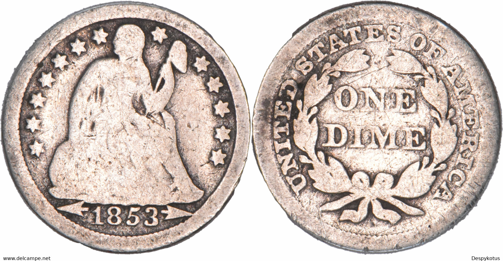 Etats-Unis - 1853 - Seated Liberty Dime - 07-140 - 1837-1891: Seated Liberty (Liberté Assise)