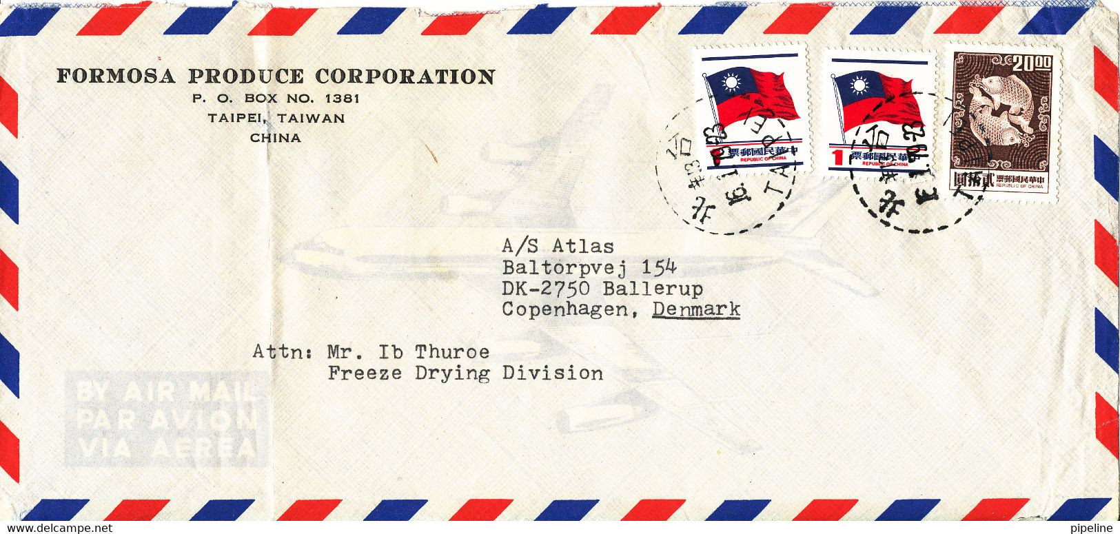 Taiwan Air Mail Cover Sent To Denmark 16-1-1979 (the Cover Is Folded In The Left Side) - Airmail