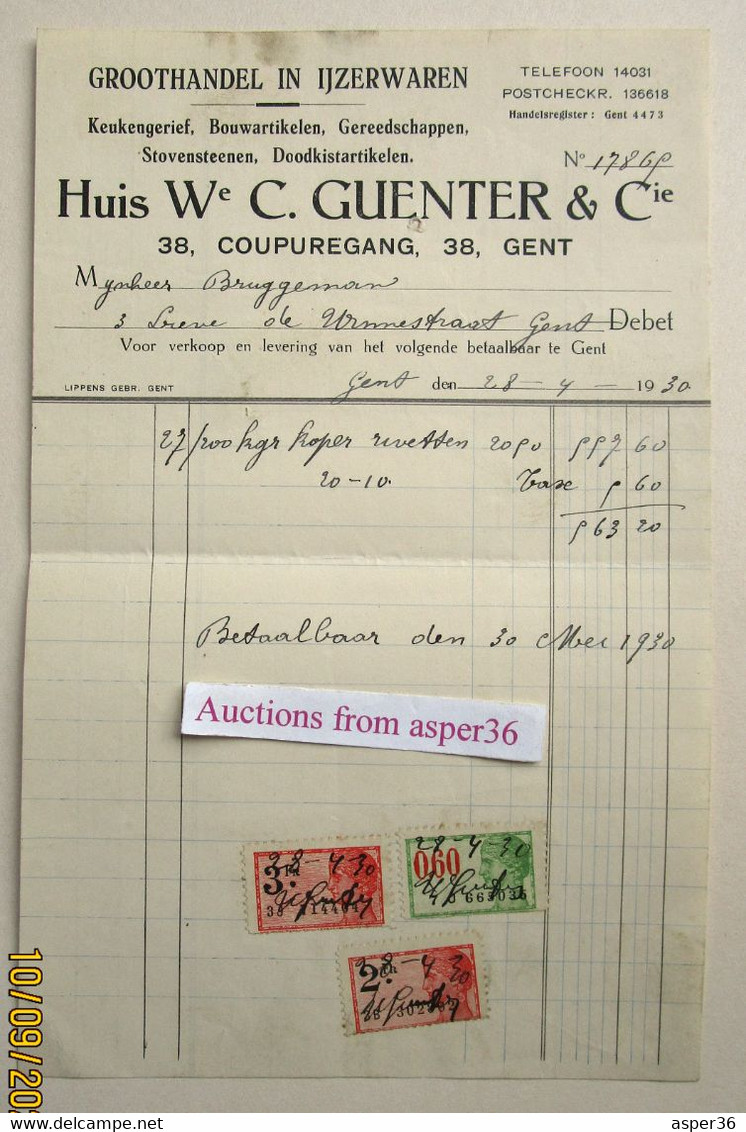 Groothandel In Ijzerwaren Huis We C. Geunter & Cie, Coupuregang, Gent 1930 - 1900 – 1949