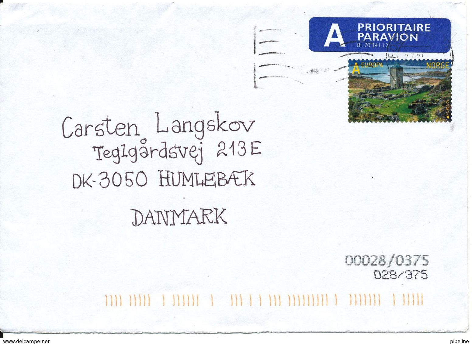 Norway Cover Sent To Denmark With Europa CEPT 2012 Single Stamp - Cartas & Documentos