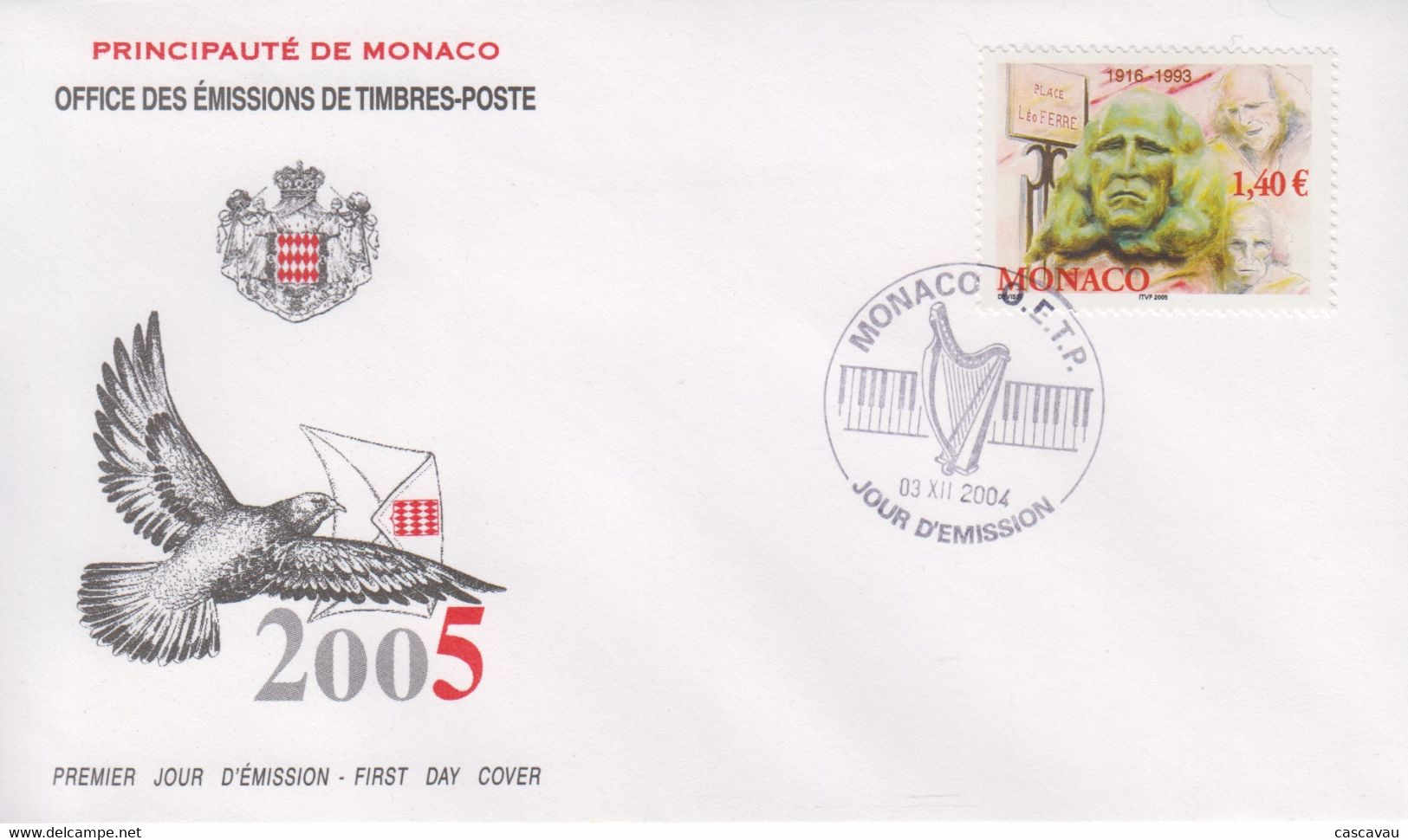 Enveloppe   FDC  1er  Jour   MONACO     Léo  Ferré   2004 - Chanteurs