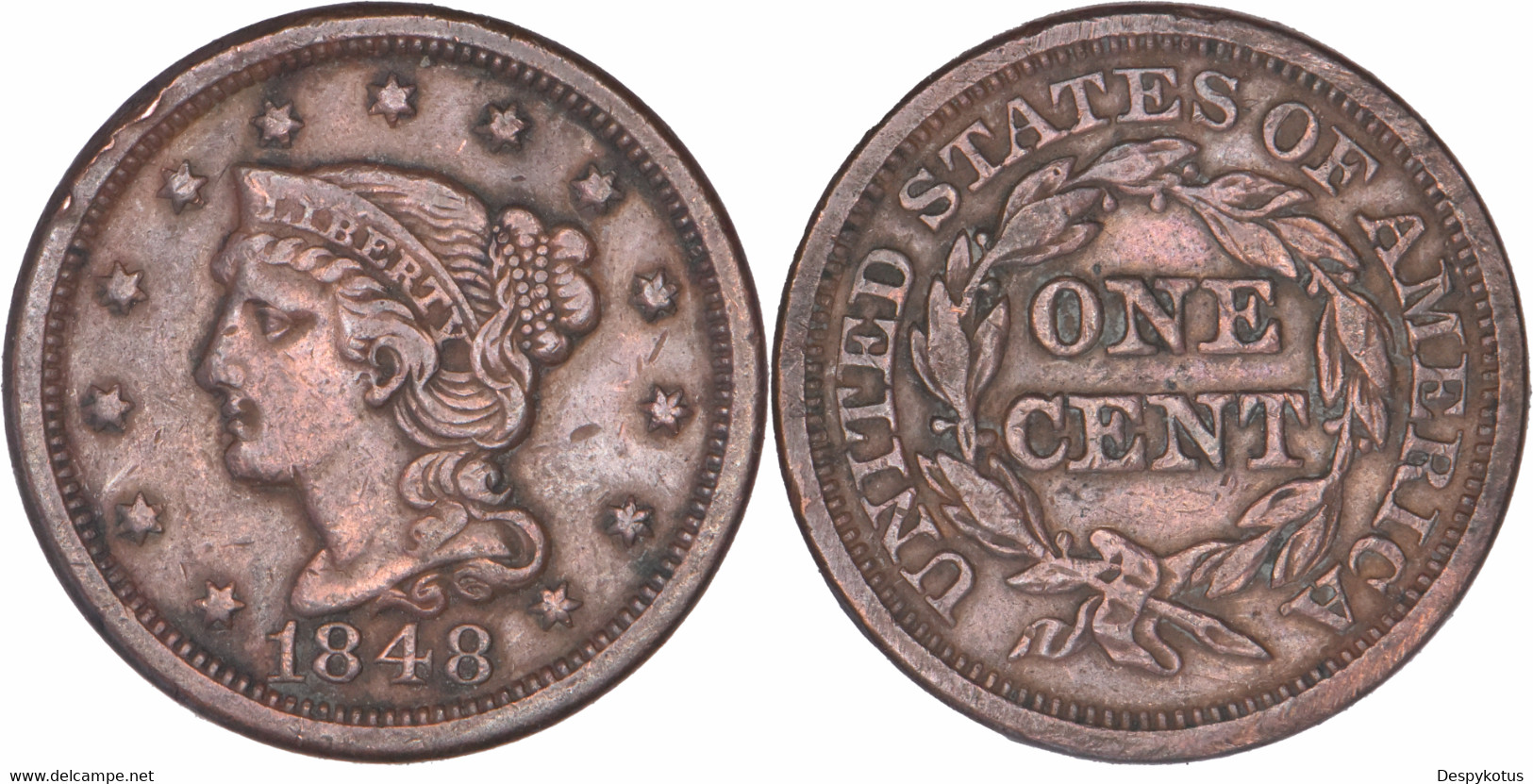 Etats-Unis - 1848 - Large Cent Braided Hair - 07-145 - 1840-1857: Braided Hair