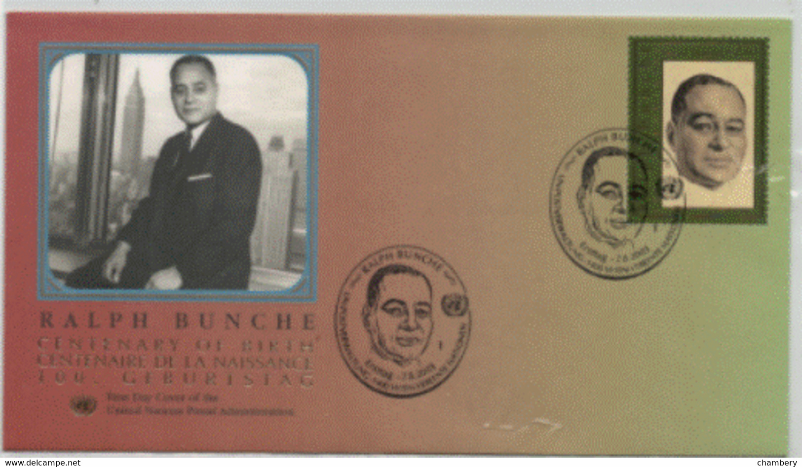 Nations Unies Vienne - "Cinquantenaire De La Naissance De Ralph Bunche (1904-1971) - T. Obli N° 408 Sur Envel. 1er Jour - Cartas & Documentos