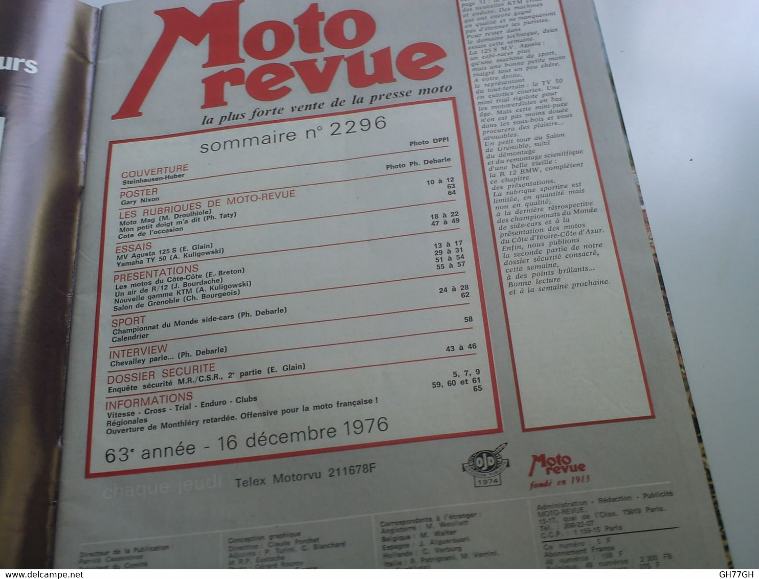 MOTO REVUE N°2296 -16 Décembre 1976 - Motorrad