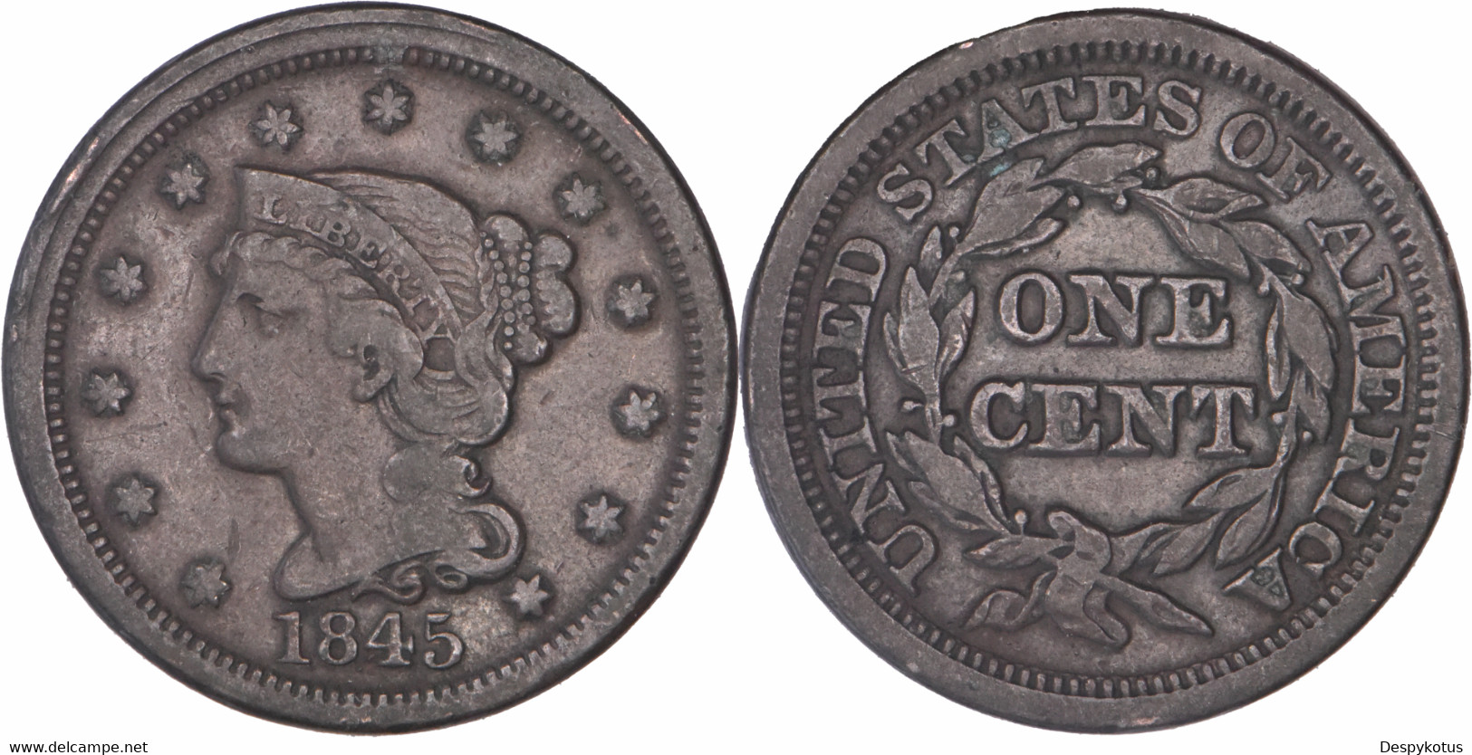 Etats-Unis - 1845 - Large Cent Braided Hair - 07-146 - 1840-1857: Braided Hair