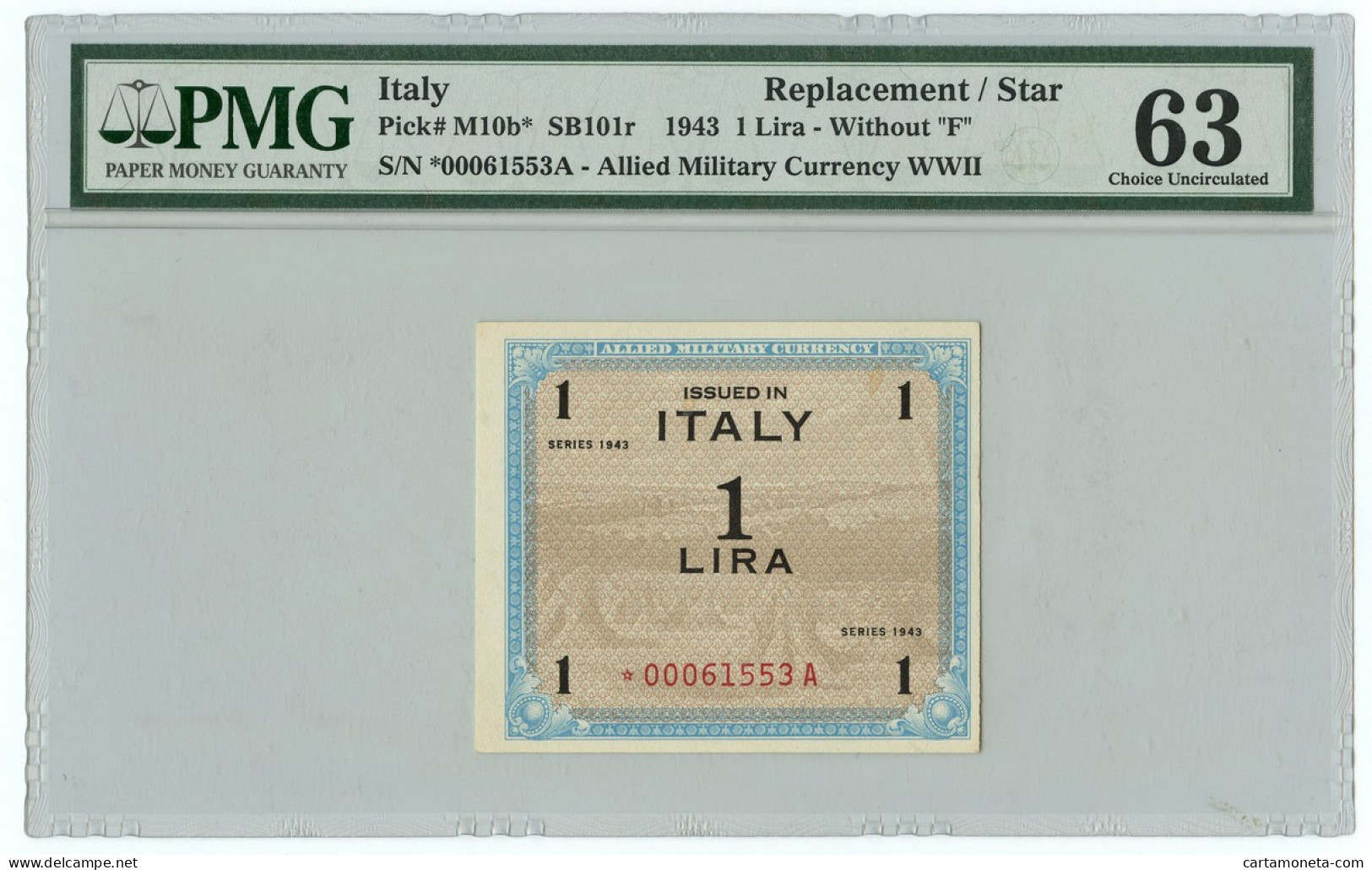 1 LIRA OCCUPAZIONE AMERICANA IN ITALIA MONOLINGUA ASTERISCO 1943 QFDS - Occupazione Alleata Seconda Guerra Mondiale