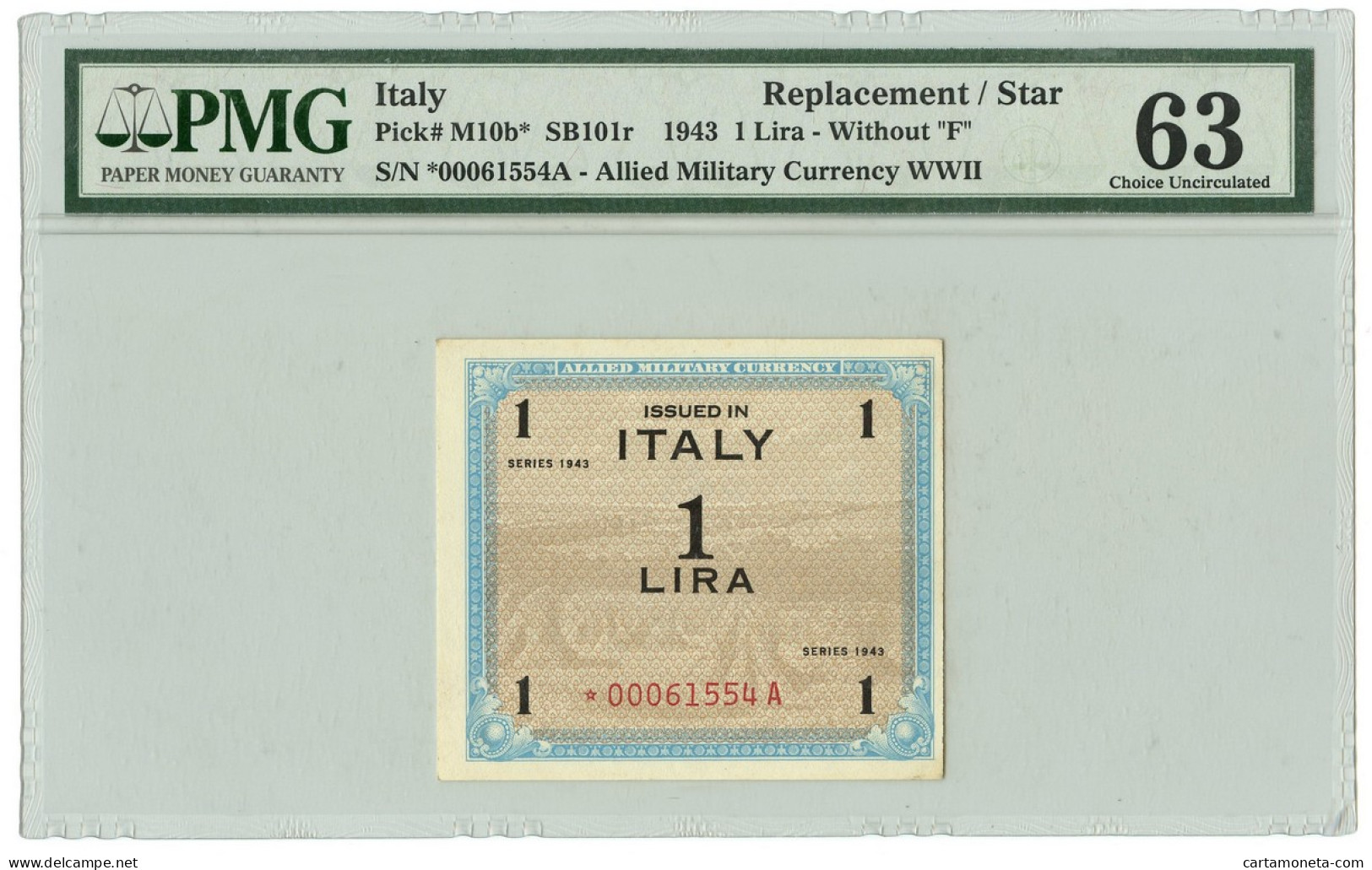 1 LIRA OCCUPAZIONE AMERICANA IN ITALIA MONOLINGUA ASTERISCO 1943 QFDS - Occupazione Alleata Seconda Guerra Mondiale