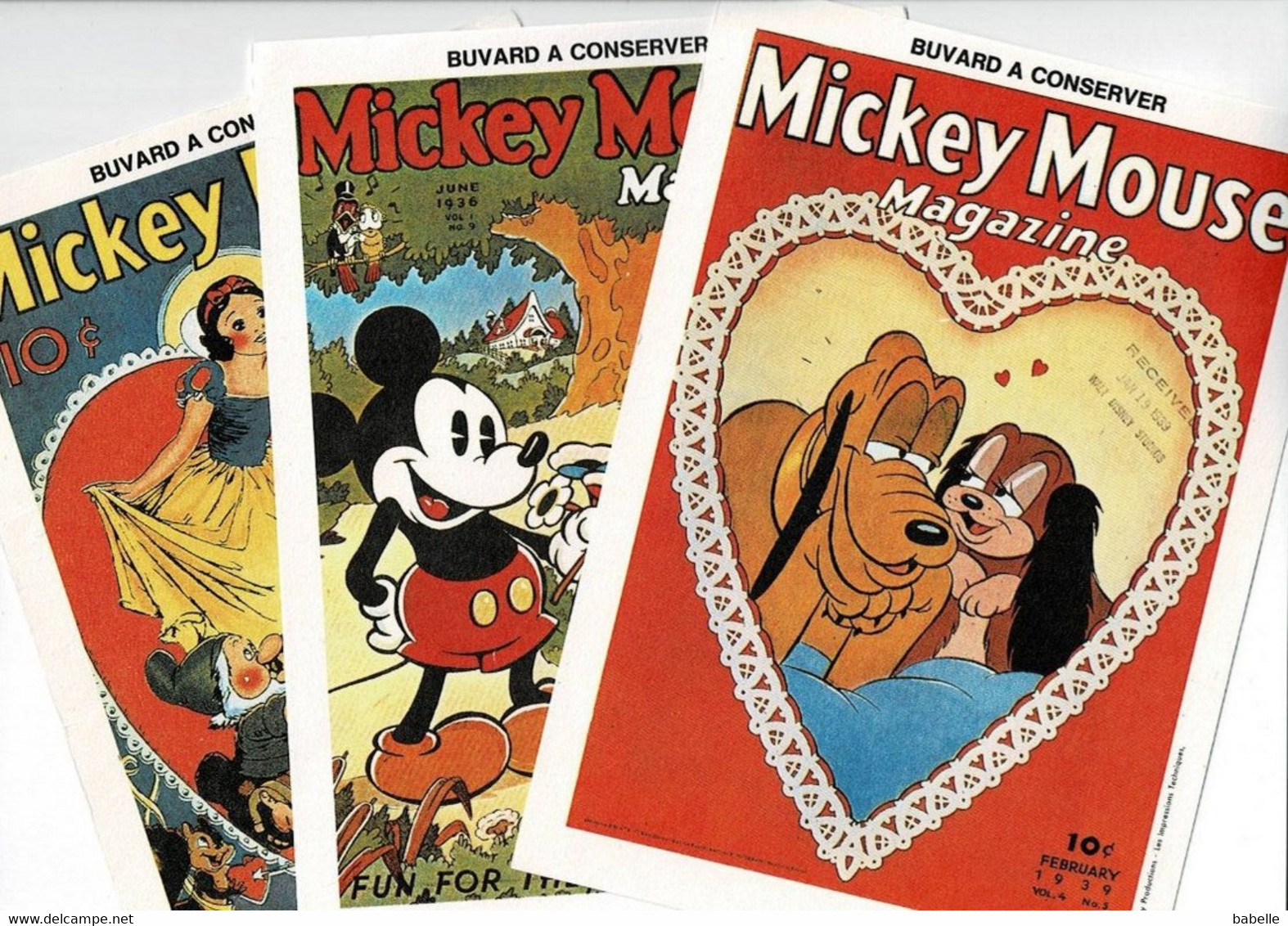 3 Buvards Différents " MICKEY MOUSE Magazine " Mickey, Blanche Neige Et Chiens - Enfants