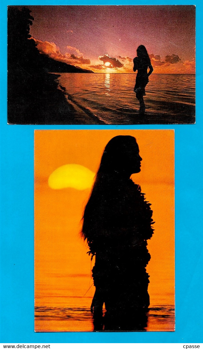 (Lot De 2) CPM Polynésie Française - Silhouettes De Tahitiennes Au Coucher De Soleil ** Silhouette - Polynésie Française