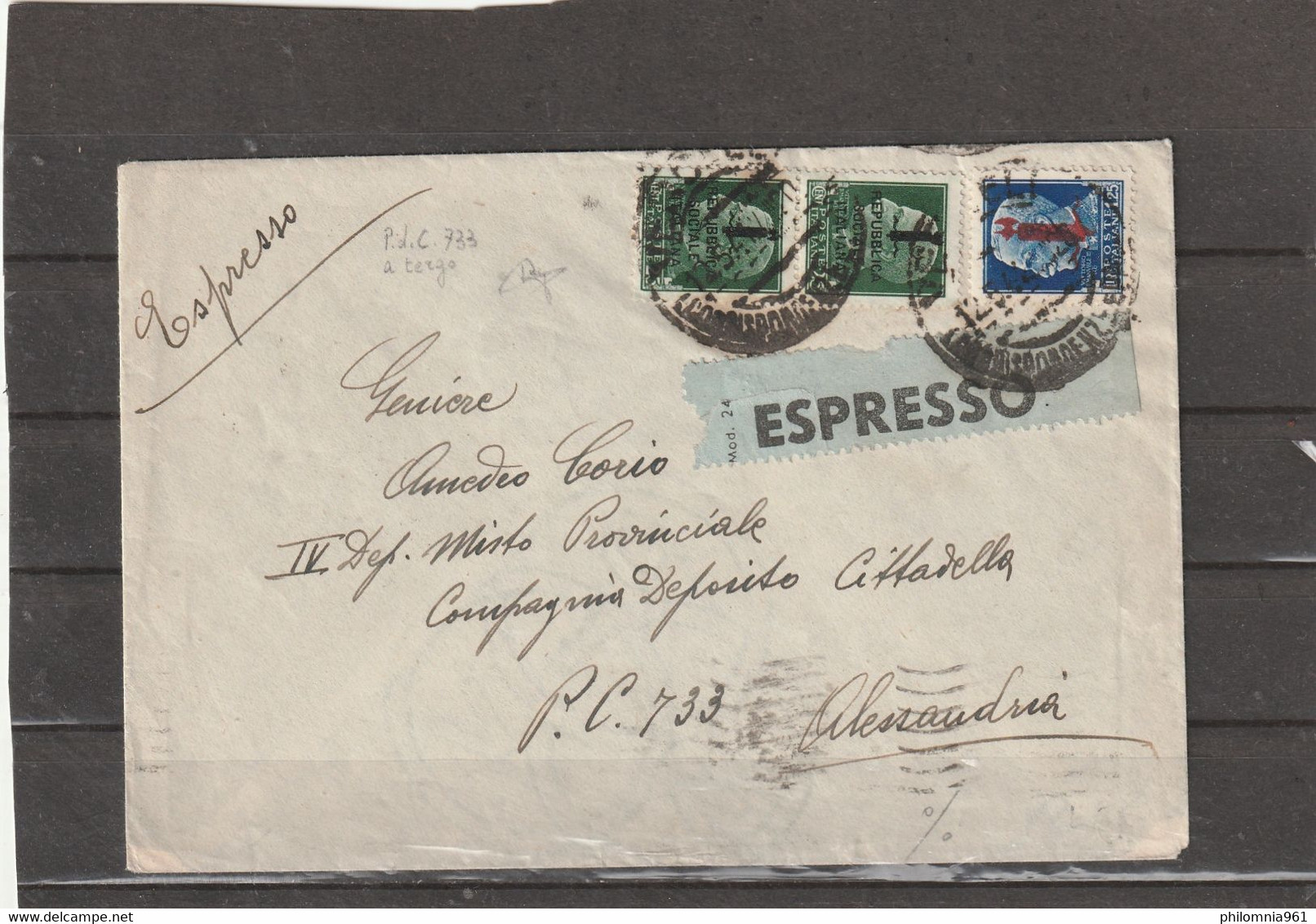 Italy RSI EXPRESS MILITARY MAIL COVER 1944 - Posta Espresso