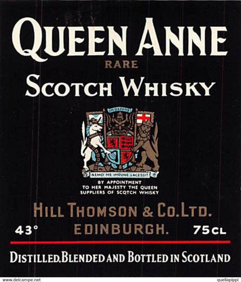 014365 "SCOZIA - EDINBURGH - HILL THOMSON & CO. LTD. - QUEEN ANNE RARE SCOTCH WHISKY" ETICHETTA IV QUARTO XX SEC. - Whisky