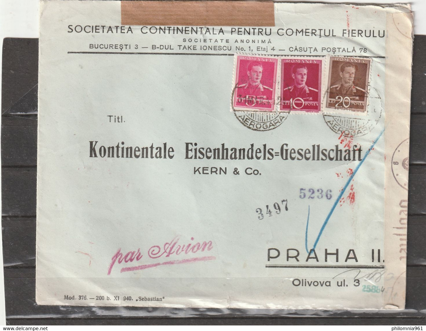 Romania WWII AIRMAIL CENSORED COVER 1941 - 2de Wereldoorlog (Brieven)