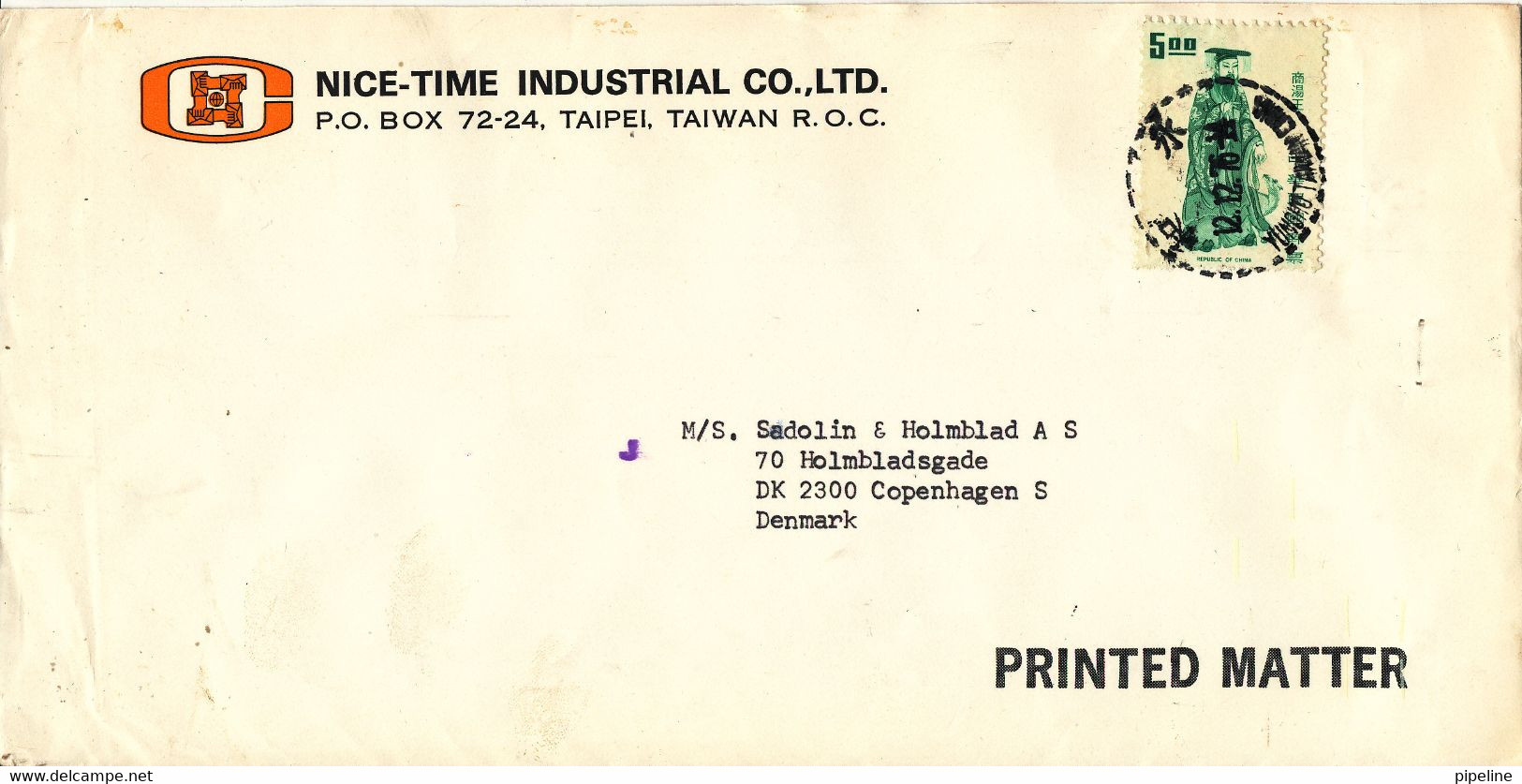 Taiwan Cover Sent To Denmark 12-12-1976 Single Franked - Briefe U. Dokumente