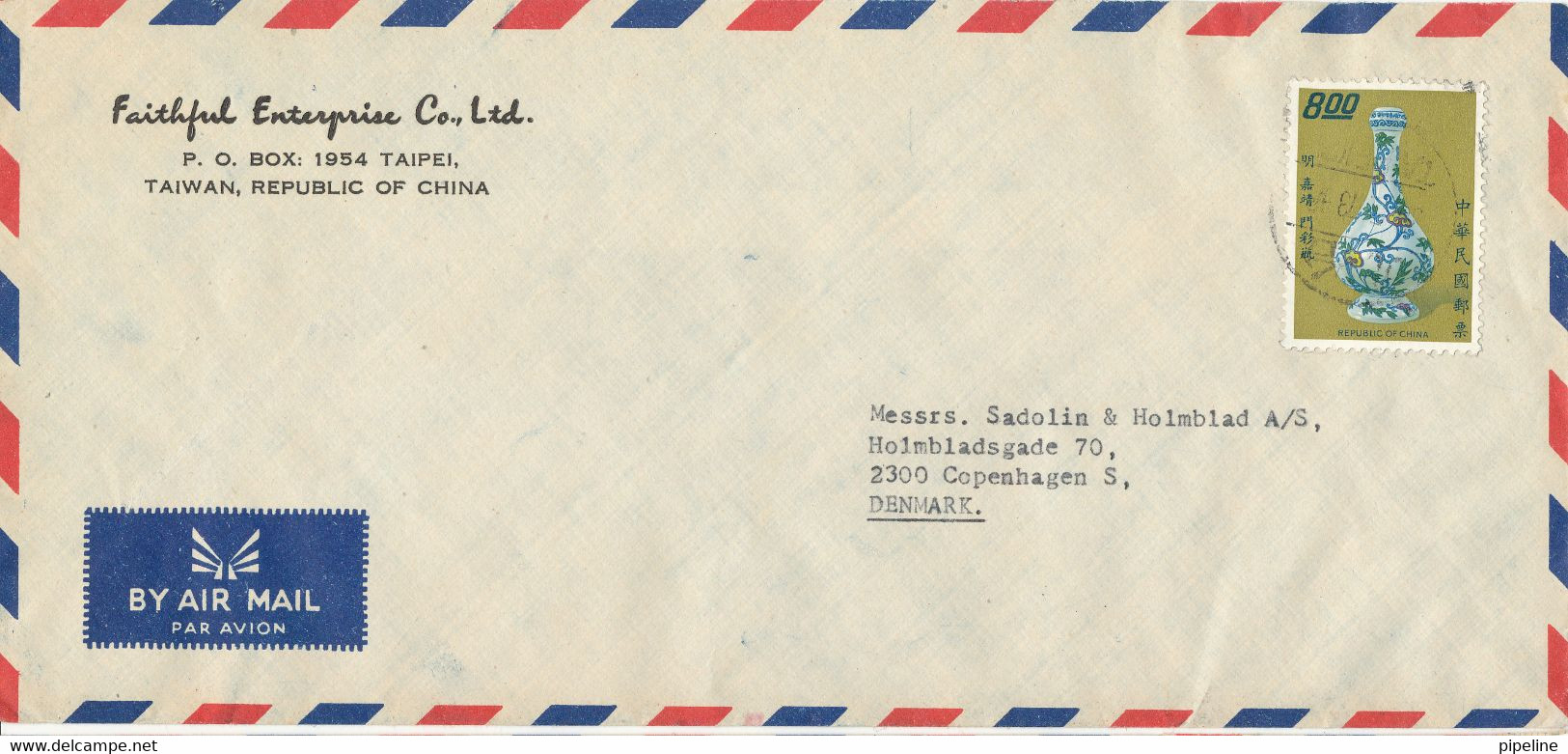 Taiwan Air Mail Cover Sent To Denmark 1973 Single Franked - Luchtpost