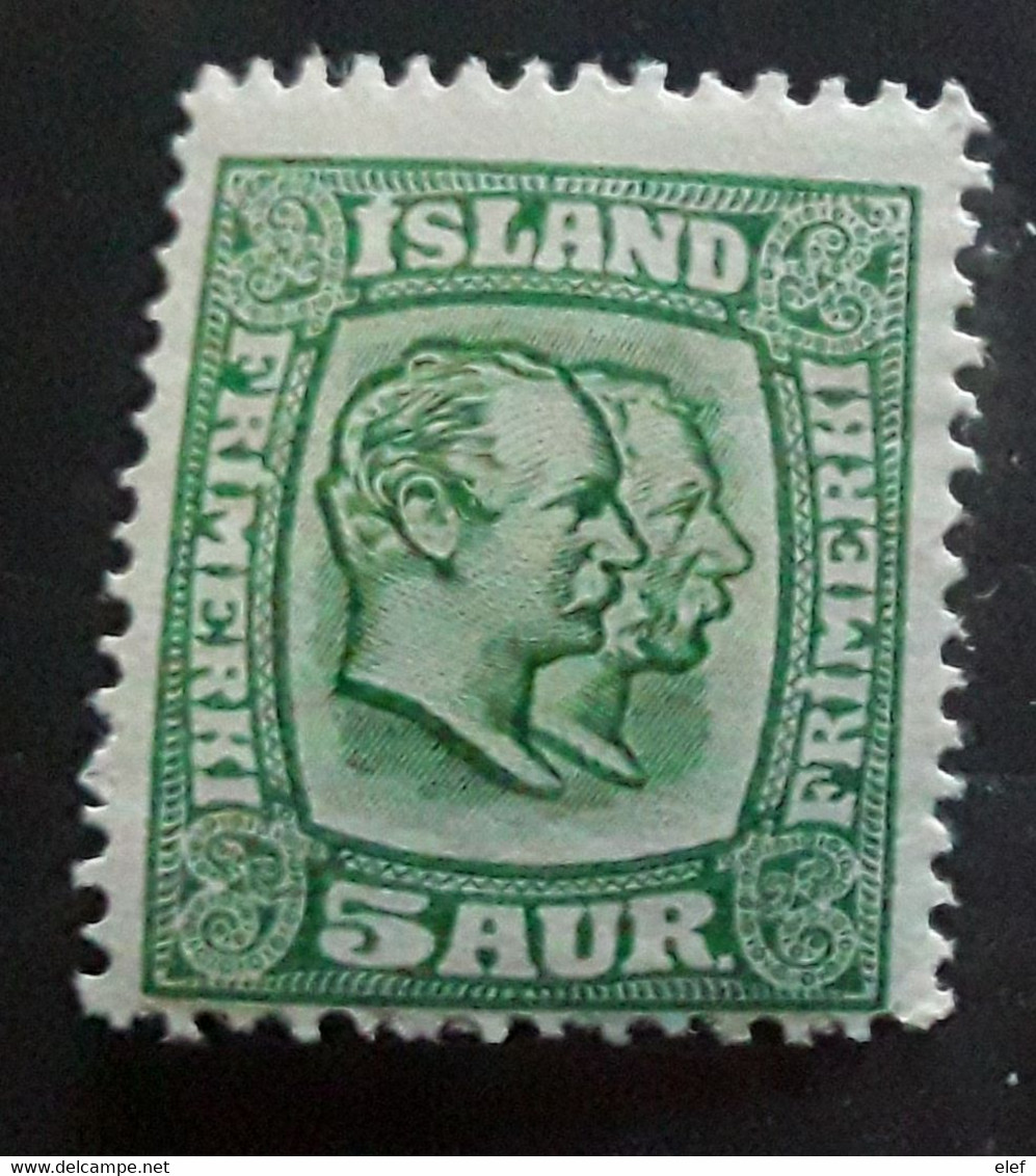ISLAND ISLANDE 1907, Frederik VIII / Christian IX, Yvert 50 , 5 A Vert Neuf ** MNH TB Cote 175 Euros - Unused Stamps