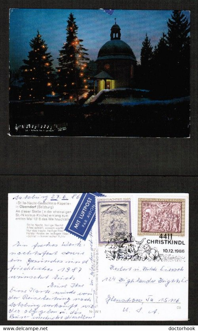 AUSTRIA    CITY Of OBERNDORF---USED AIRMAIL POSTCARD To U.S.A. (10/12/1986) (PC-164) - Oberndorf Bei Salzburg