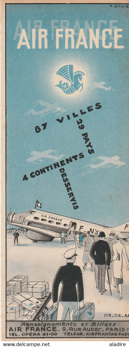 AIR FRANCE Années 1950 - Plaquette En Carton Dessinée Par R. Girard - 87 Villes - 29 Pays - 4 Continents Desservis - Paperboard Signs