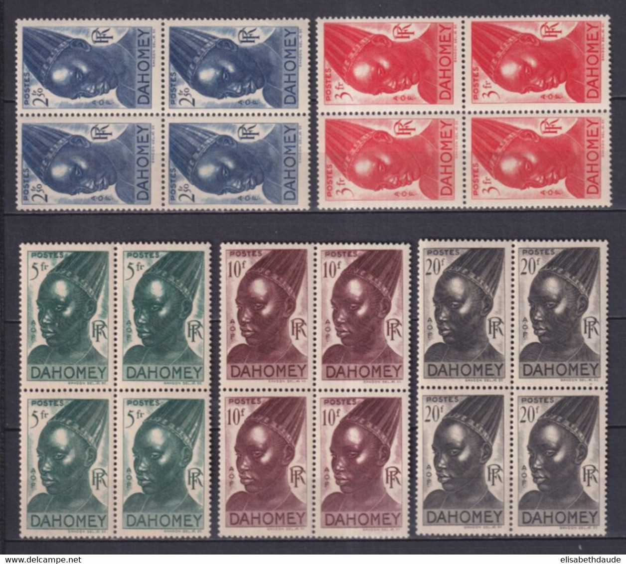 DAHOMEY - 1941 - YVERT N°137/141 BLOCS De 4 ** MNH - COTE = 53+ EUR. - FEMME INDIGENE - Unused Stamps