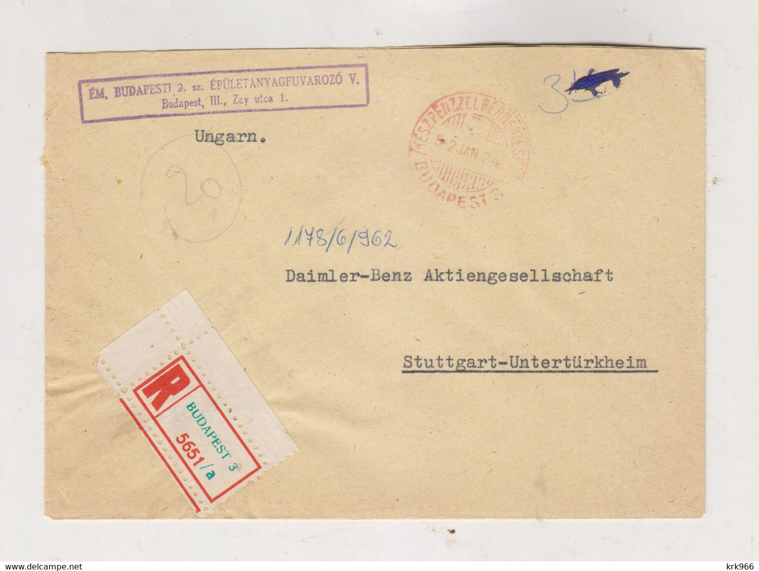 HUNGARY BUDAPEST 1962  Nice Registered     Cover To Germany Meter Stamp - Brieven En Documenten