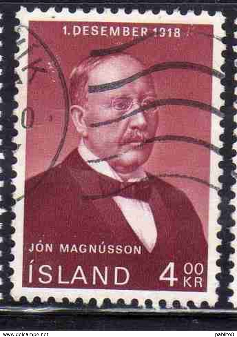 ISLANDA ICELAND ISLANDE ISLAND 1968 INDEPENDENCE PRIME MINISTER JON MAGNUSSON 4k USED USATO OBLITERE' - Oblitérés