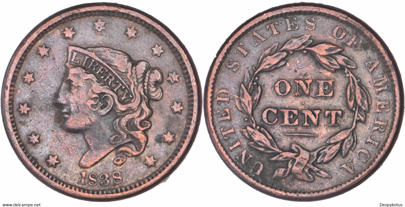 Etats-Unis - 1838 - Large One Cent Coronet Head - 07-151 - 1816-1839: Coronet Head