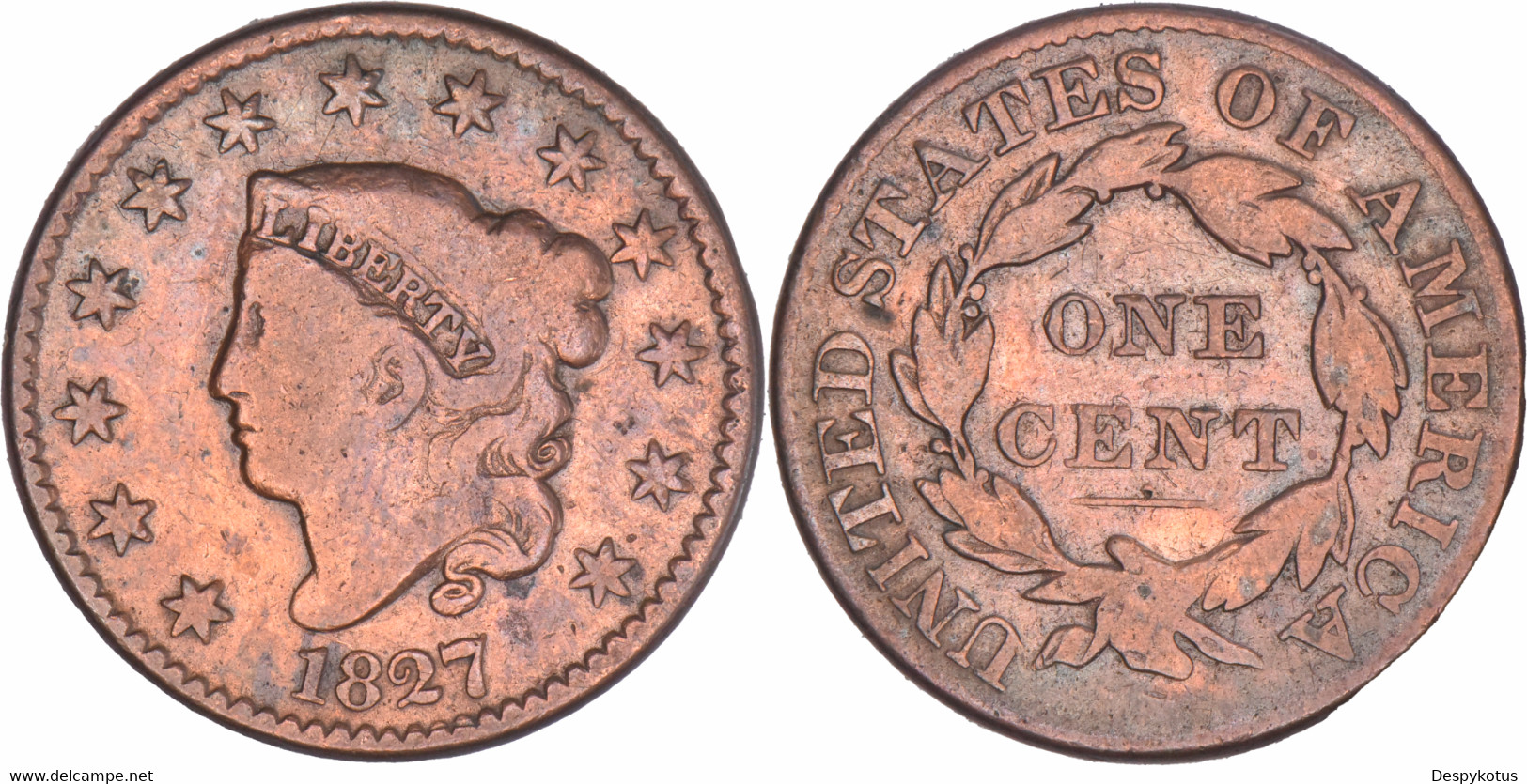 Etats-Unis - 1827 - Large One Cent Coronet Head - 07-153 - 1816-1839: Coronet Head (Tête Couronnée)