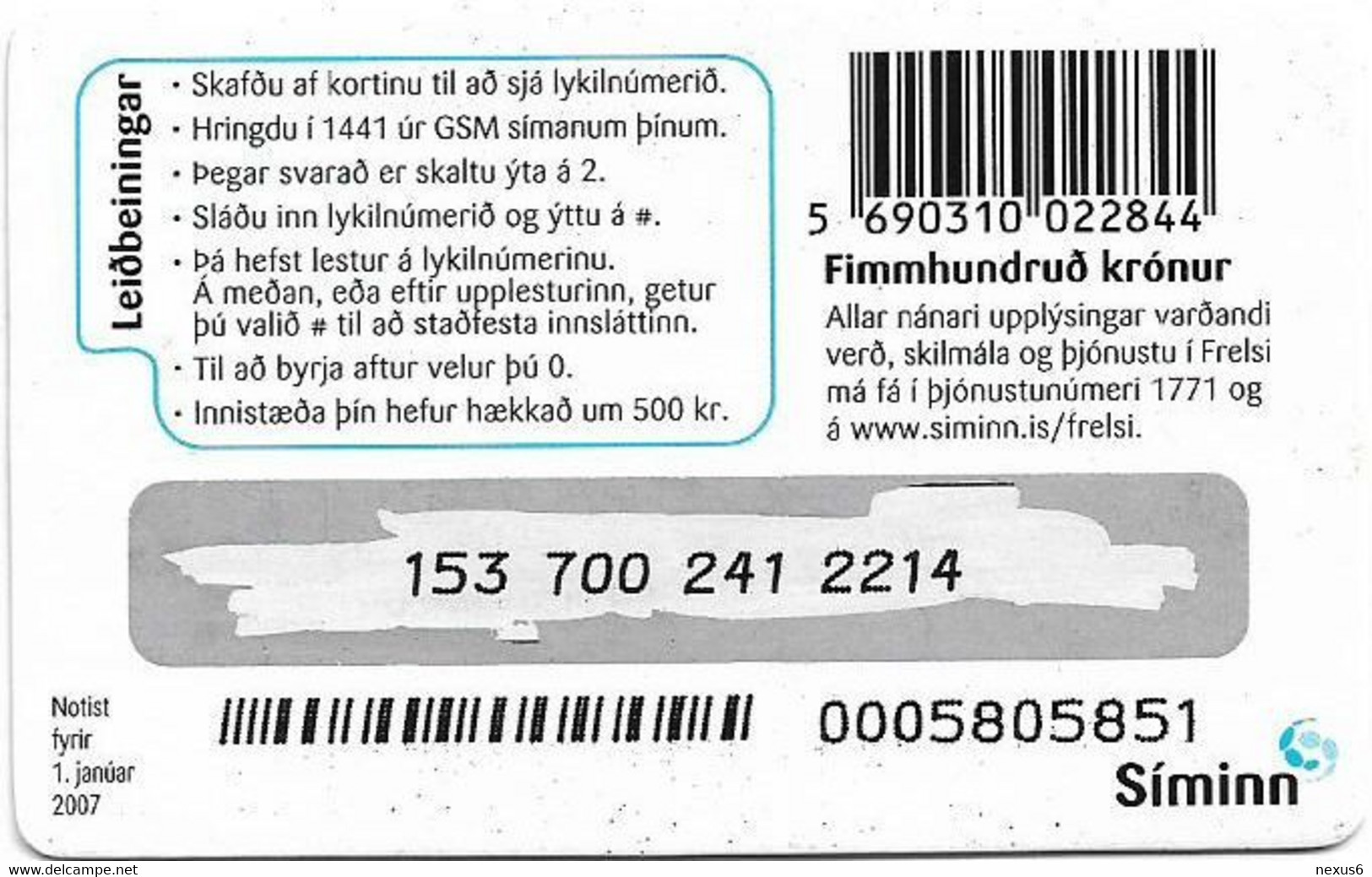 Iceland - Siminn - Three Men Taking Selfie, GSM Refill 500Kr, Exp. 01.01.2007, Used - Islande