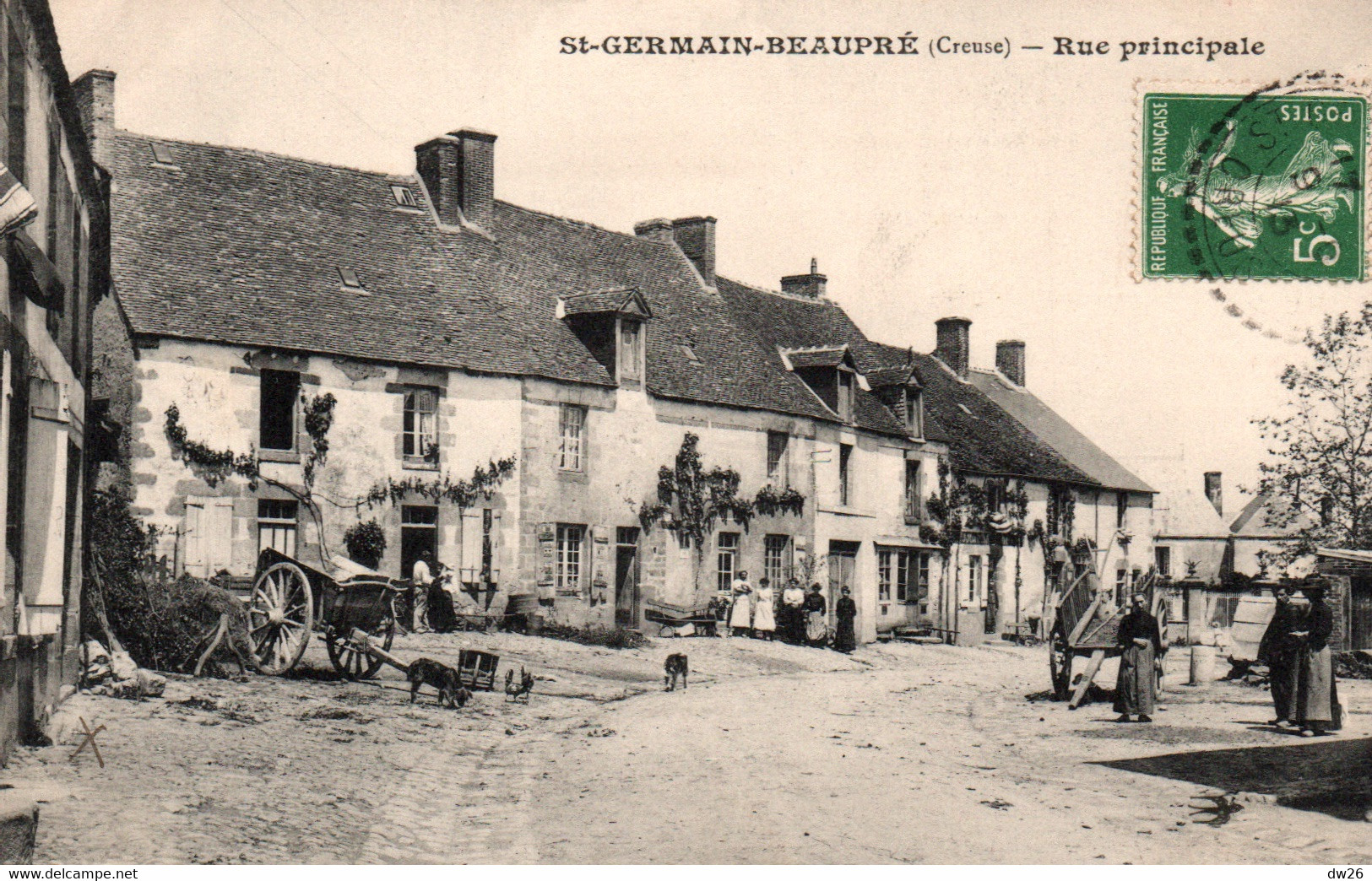 St Saint-Germain-Beaupré (Creuse) La Rue Principale (Grande Rue) Carte L'Hirondelle De 1913 - Sonstige & Ohne Zuordnung