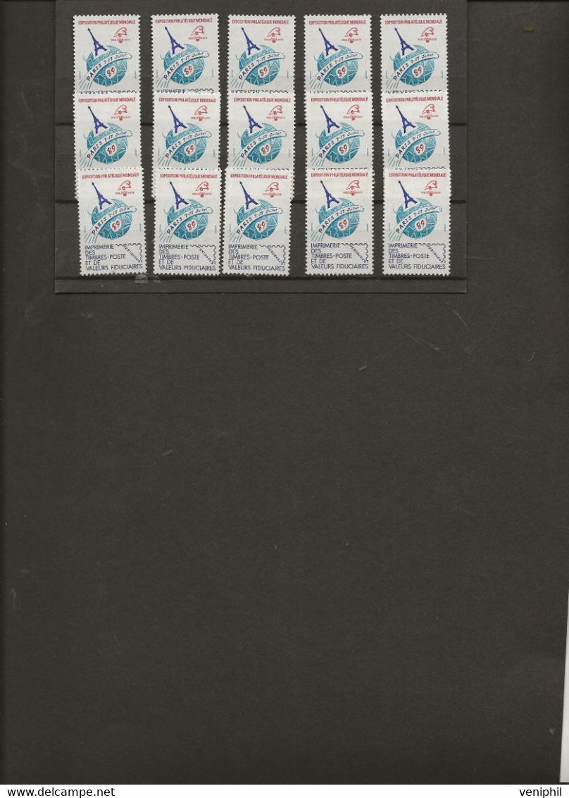 LOT DE 15 VIGNETTES OFFICIELLE - EXPO PHILATELIQUE MONDIALE-PHILEX -FRANCE 1989- COTE : 120 € - Exposiciones Filatelicas