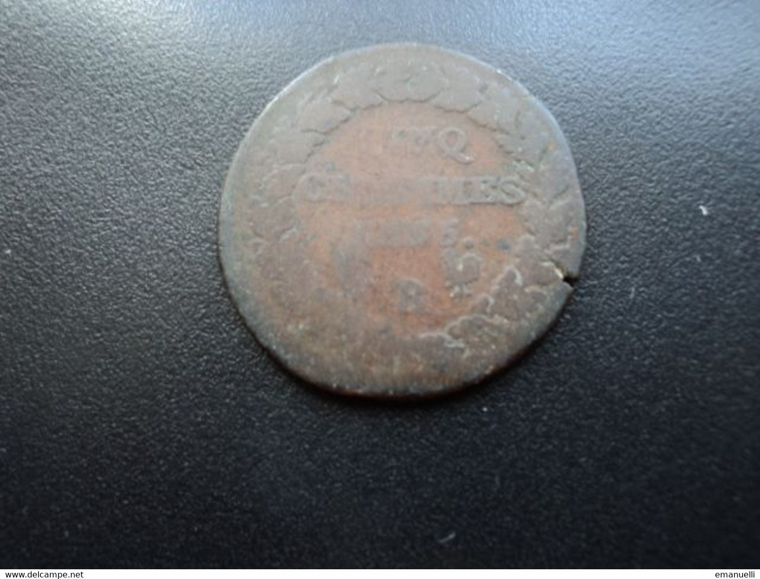 FRANCE *: PREMIÈRE RÉPUBLIQUE (22/9/1792) : CINQ CENTIMES .   L'AN 5 R (FM *)  F.115 / G.126 / KM 640.9   B+