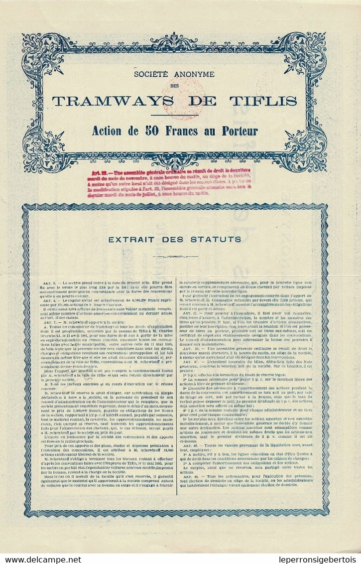 - Titre De 1901 - Société Anonyme Des Tramways De Tiflis (2ème émission?) - N° 121082 - Russie