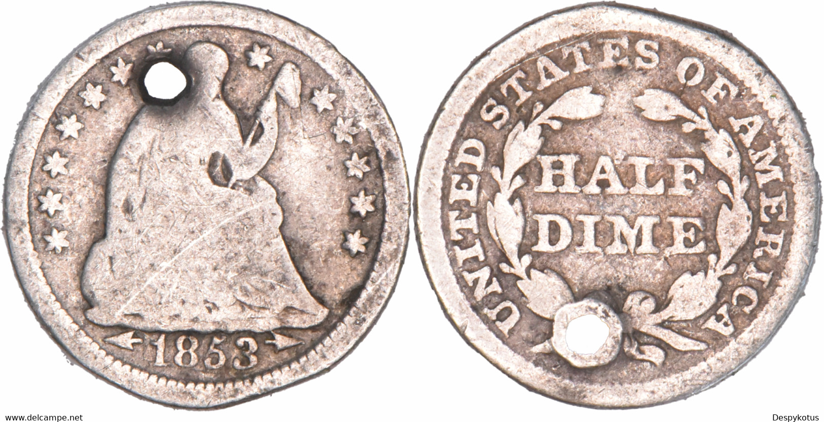 Etats-Unis - 1853 Arrows - Hald Dime - Seated Liberty - Monnaie Percée - 07-159 - Half Dimes (Mezzi Dimes)