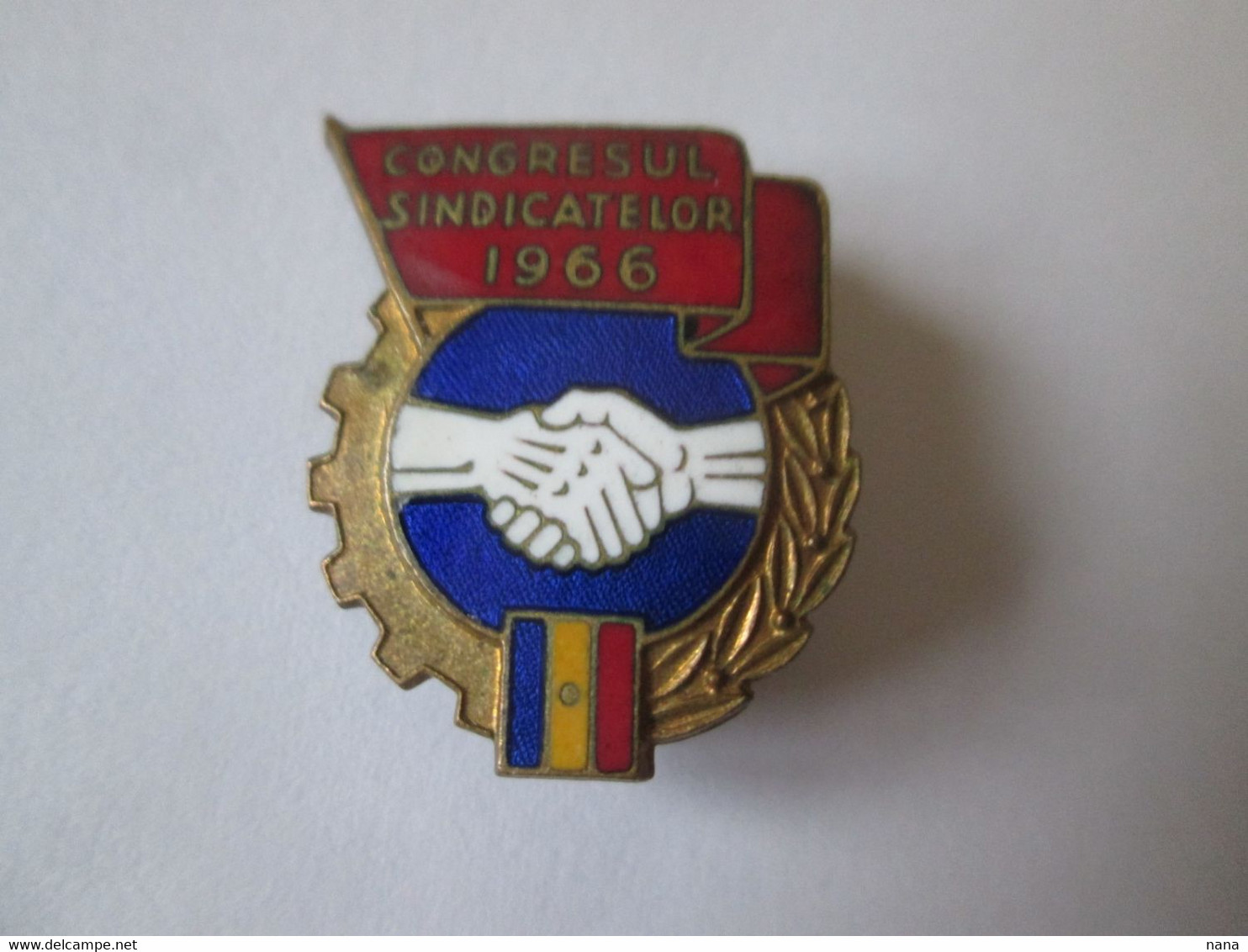 Roumanie Insigne Congres Syndical 1966,d=25x18 Mm/Romania Trade Union Congress Badge 1966,s=25x18 Mm - Associations