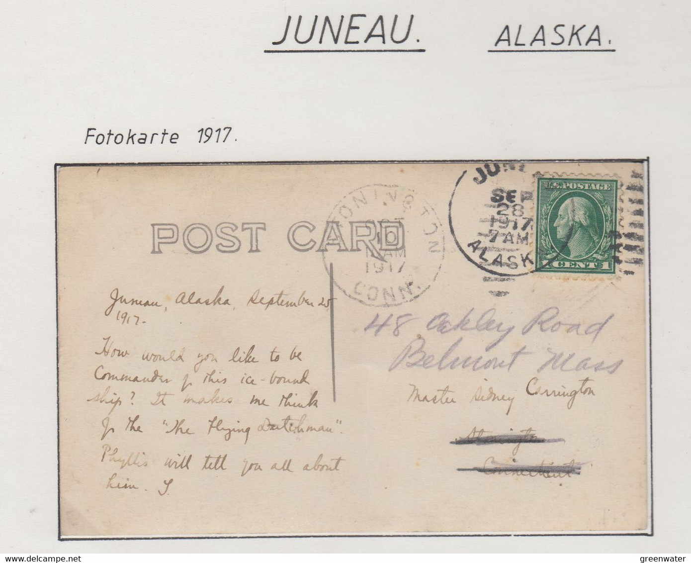 Alaska Juneau Postcard Ss Northwestern Ca Juneau SEP 28 1917 (ZA155) - Juneau