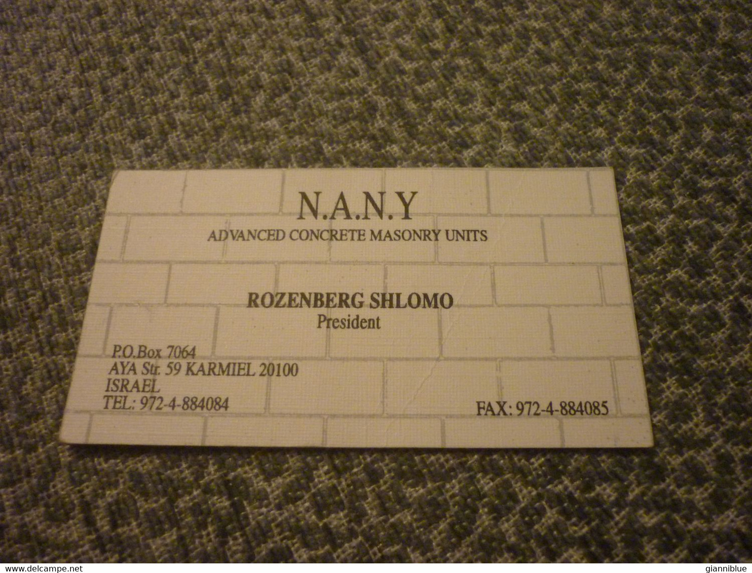 NANY Advanced Concrete Masonry Units President Karmiel Israel Israeli Old Carte De Visite Visiting Card Business Card - Visiting Cards