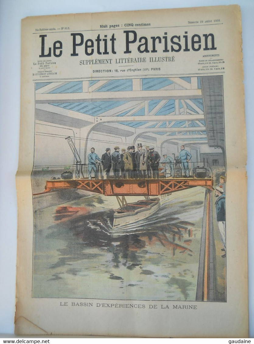 LE PETIT PARISIEN N°912 - 29 JUILLET 1906 - BASSIN D'EXPERIENCE DE LA MARINE - ETATS UNIS ACCIDENT DE LOCOMOTIVE NYC - Le Petit Parisien