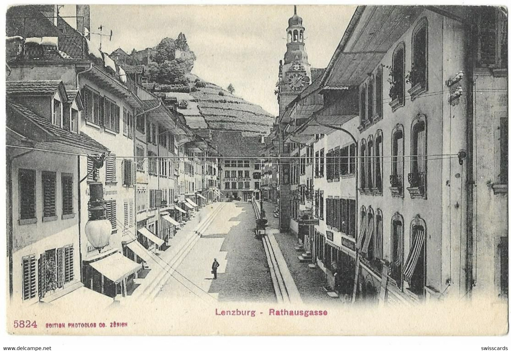 LENZBURG: Geschäfte Rathausgasse, Strassenlampe 1918 - Lenzburg