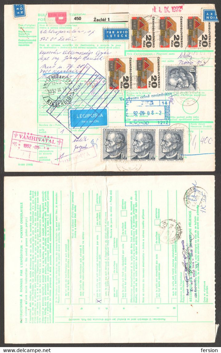 Bulletin D'expédition Parcel Packet Despatch FORM Czechoslovakia Hungary CUSTOMS Postmark AIR MAIL LABEL VIGNETTE 1992 - Ohne Zuordnung