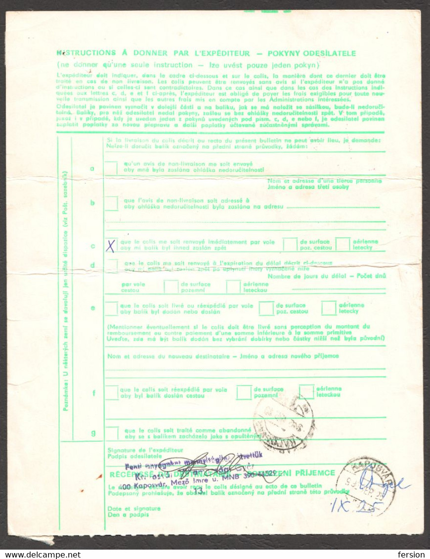 Bulletin D'expédition Parcel Packet Despatch FORM Czechoslovakia Hungary CUSTOMS Postmark AIR MAIL LABEL VIGNETTE 1992 - Non Classificati