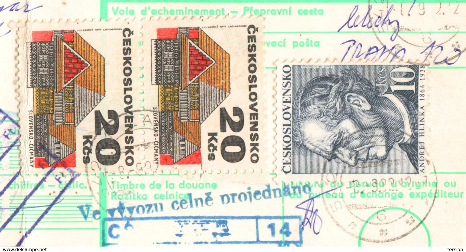 Bulletin d'expédition parcel packet despatch FORM Czechoslovakia Hungary CUSTOMS postmark AIR MAIL LABEL VIGNETTE 1992