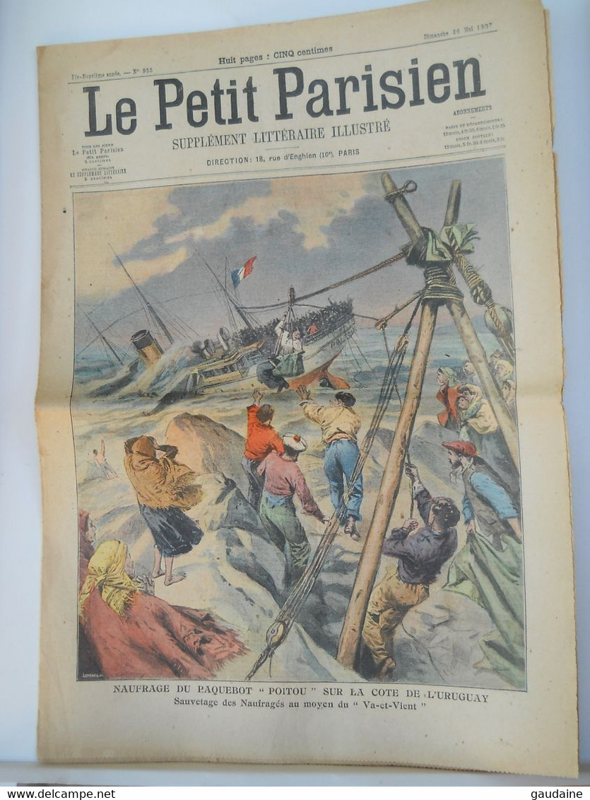 LE PETIT PARISIEN N°955 - 26 MAI 1907 - NAUFRAGE EN URUGUAY DU PAQUEBOT LE "POITOU" - RIZIÈRE AU JAPON - Le Petit Parisien