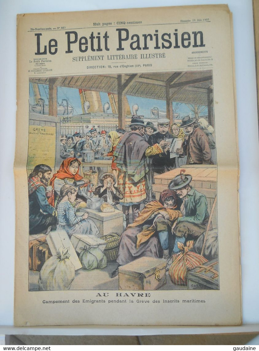 LE PETIT PARISIEN N°959 - 23 JUIN 1907 - ÉMIGRANTS AU HAVRE - CAP DE BONNE ESPERANCE, PÊCHE AUX MOUETTES - Le Petit Parisien