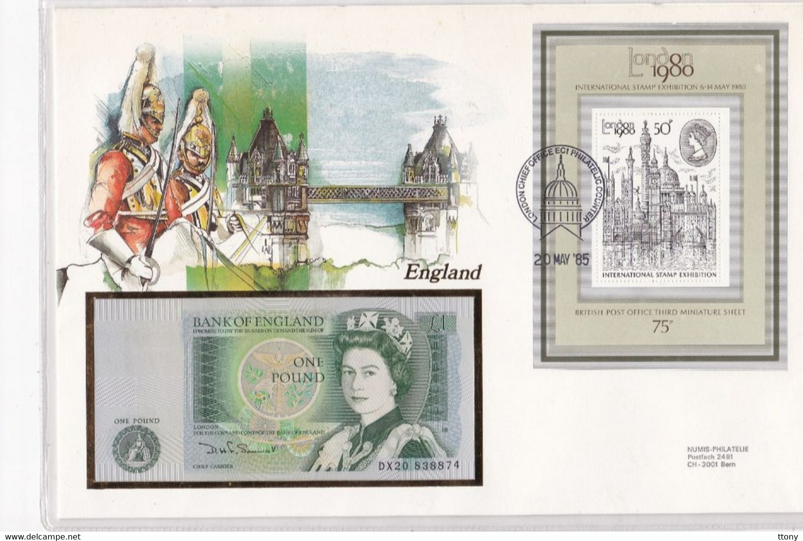 1 Billet 1 Pound  Neuf Queen Timbre   England Elisabeth II   Elizabeth II :  London 1980 International Stamp Exibition - 1 Pond